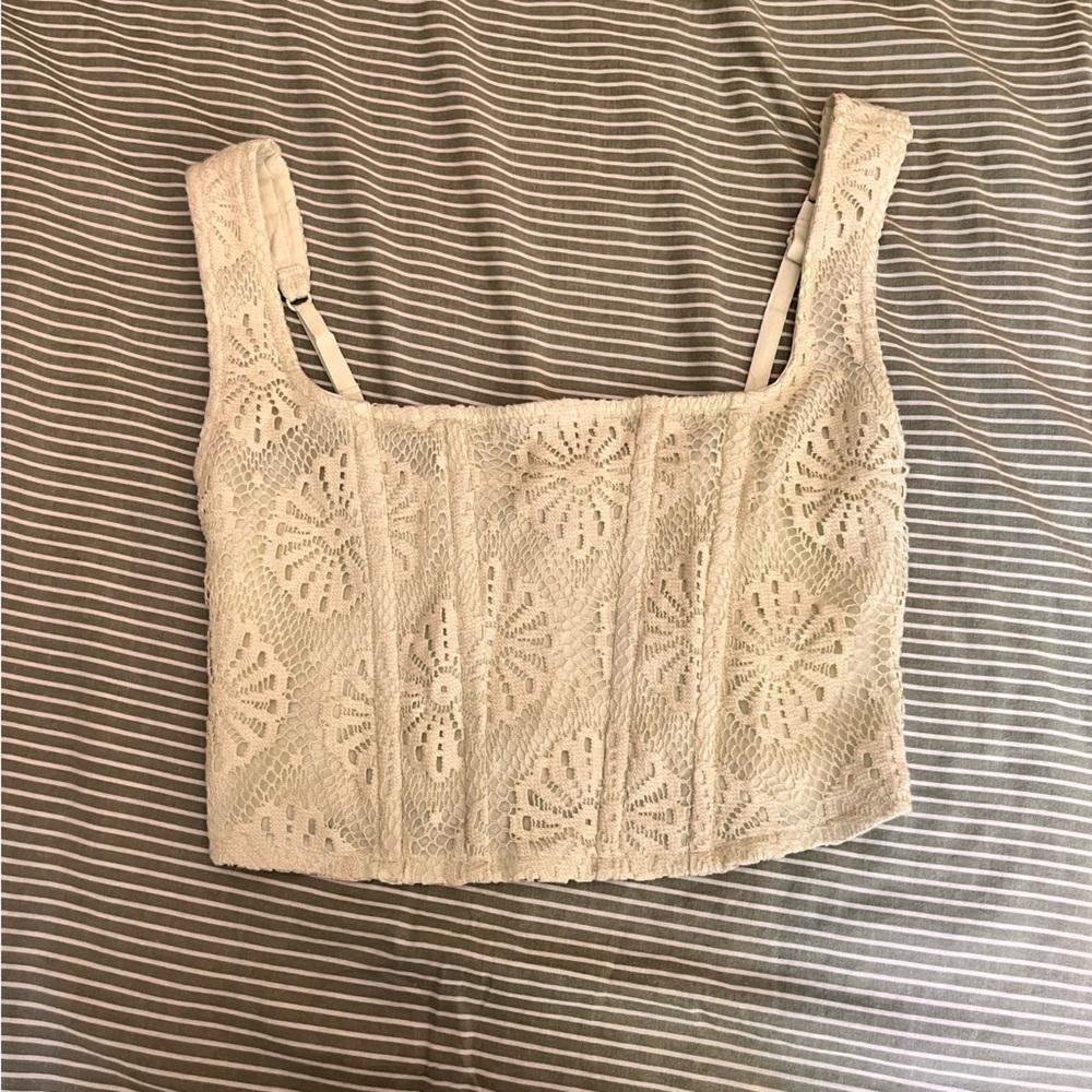 American Eagle Outfitters Cream Lace Top
